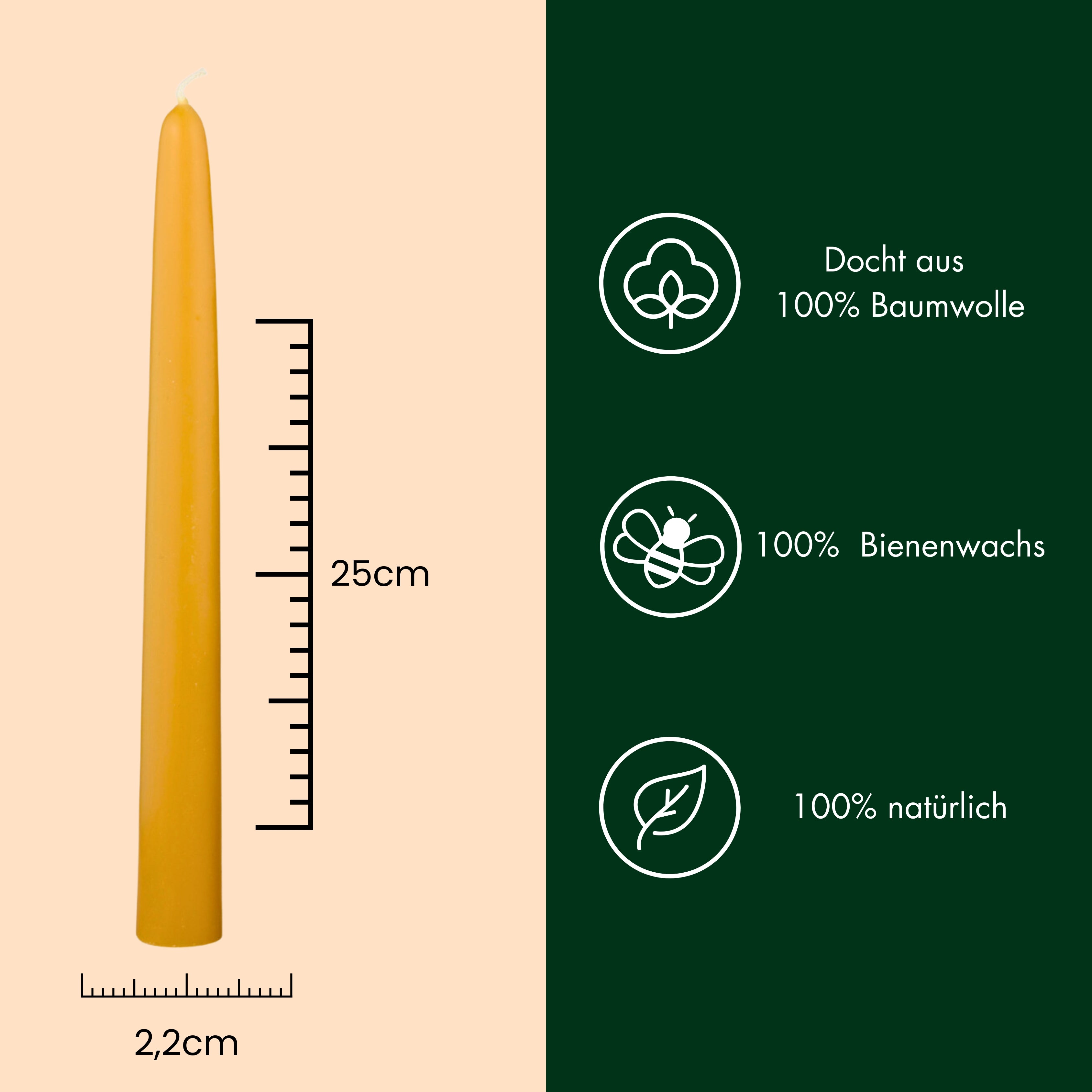 Bienenwachskerzen- Spitzkerzen 25/2,2cm 10er Set - figurasanta.de