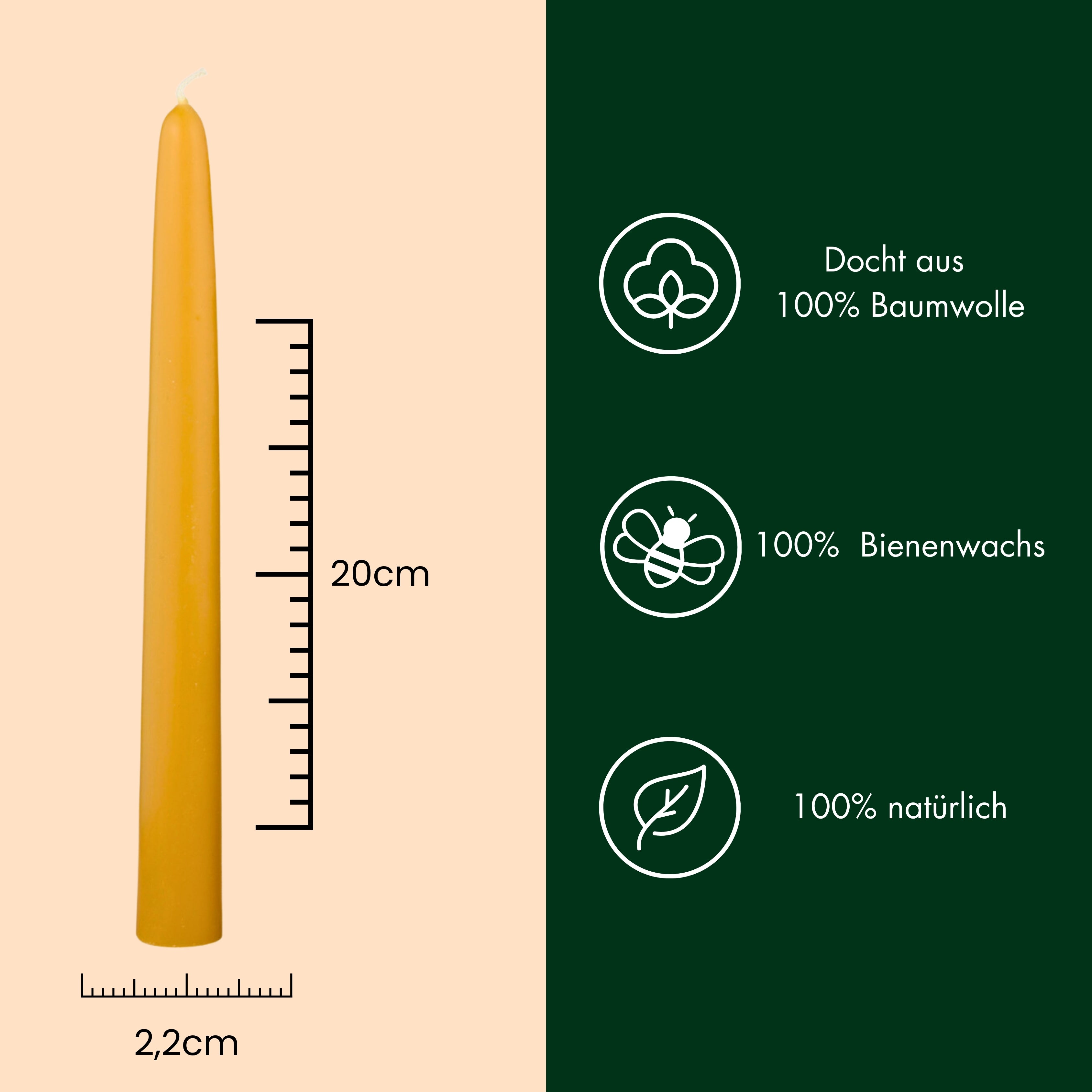 Bienenwachskerzen- Spitzkerzen 20/2cm 10er Set - figurasanta.de