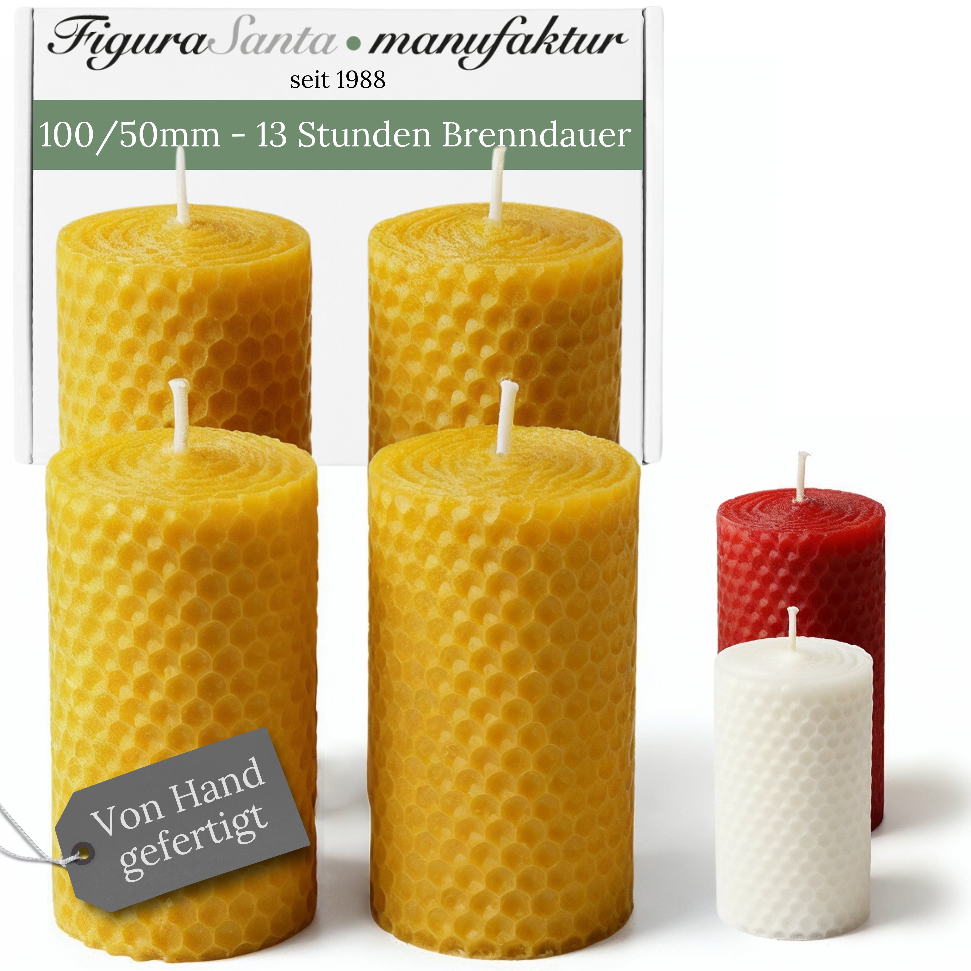 Bienenwachskerzen- Wabenkerzen 10/5cm 4er Set