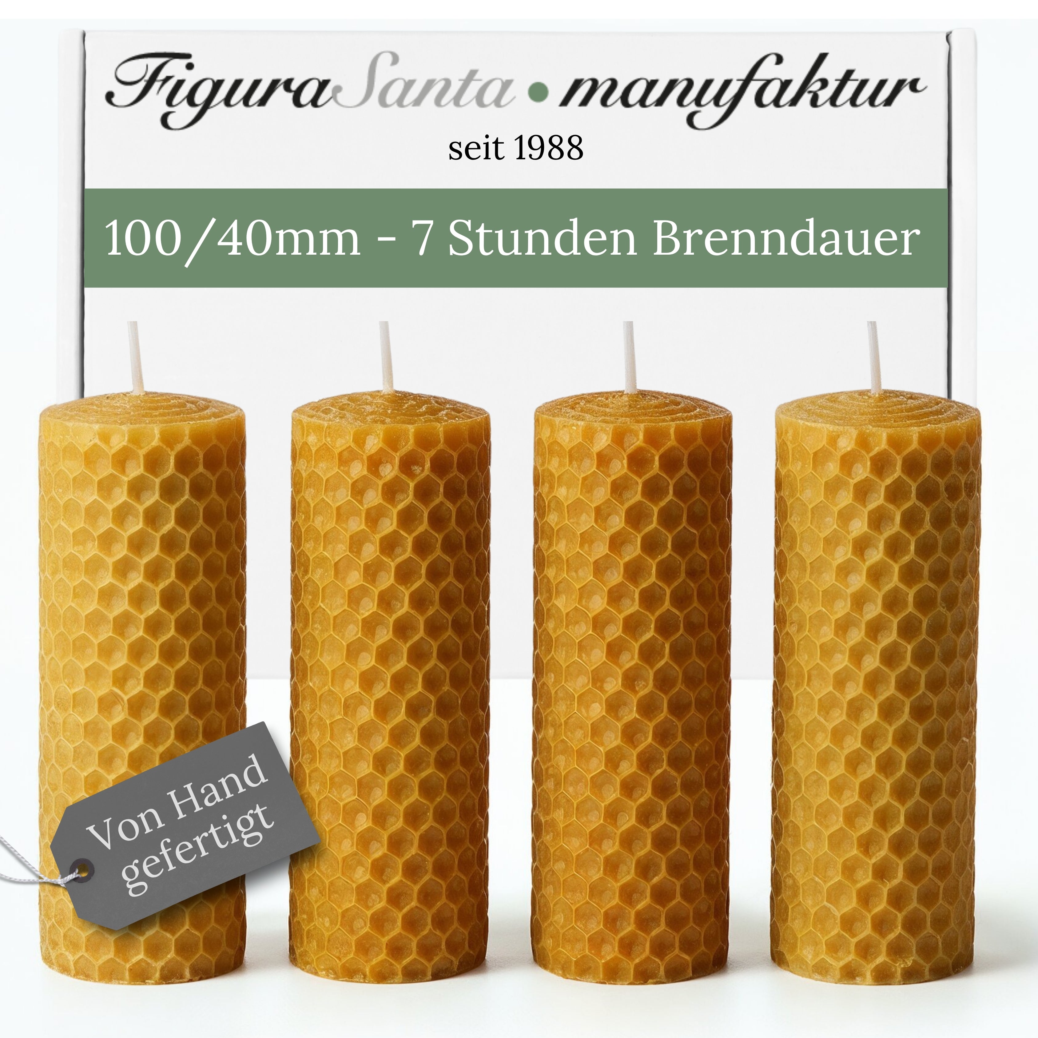 Bienenwachskerzen- Wabenkerzen 10/4cm 4er Set