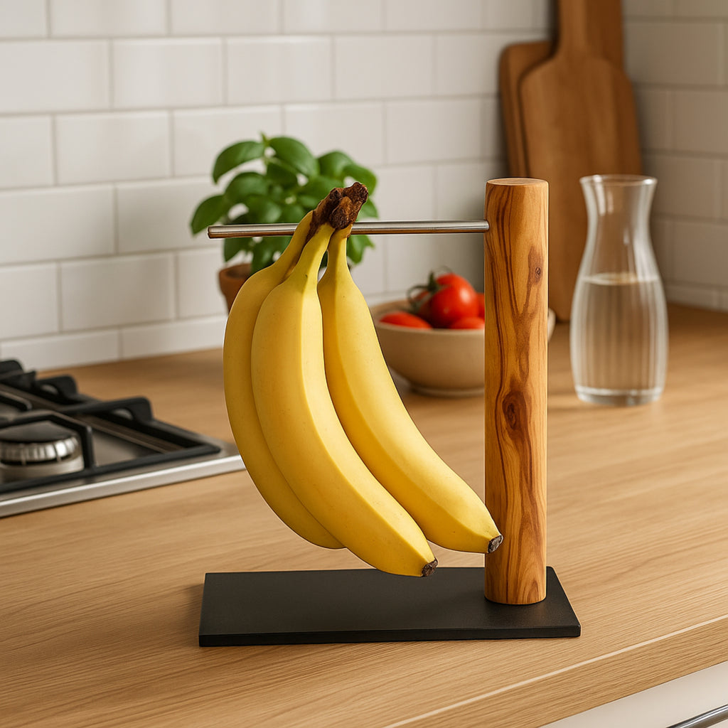 Handgefertigter Bananenhalter aus Olivenholz
