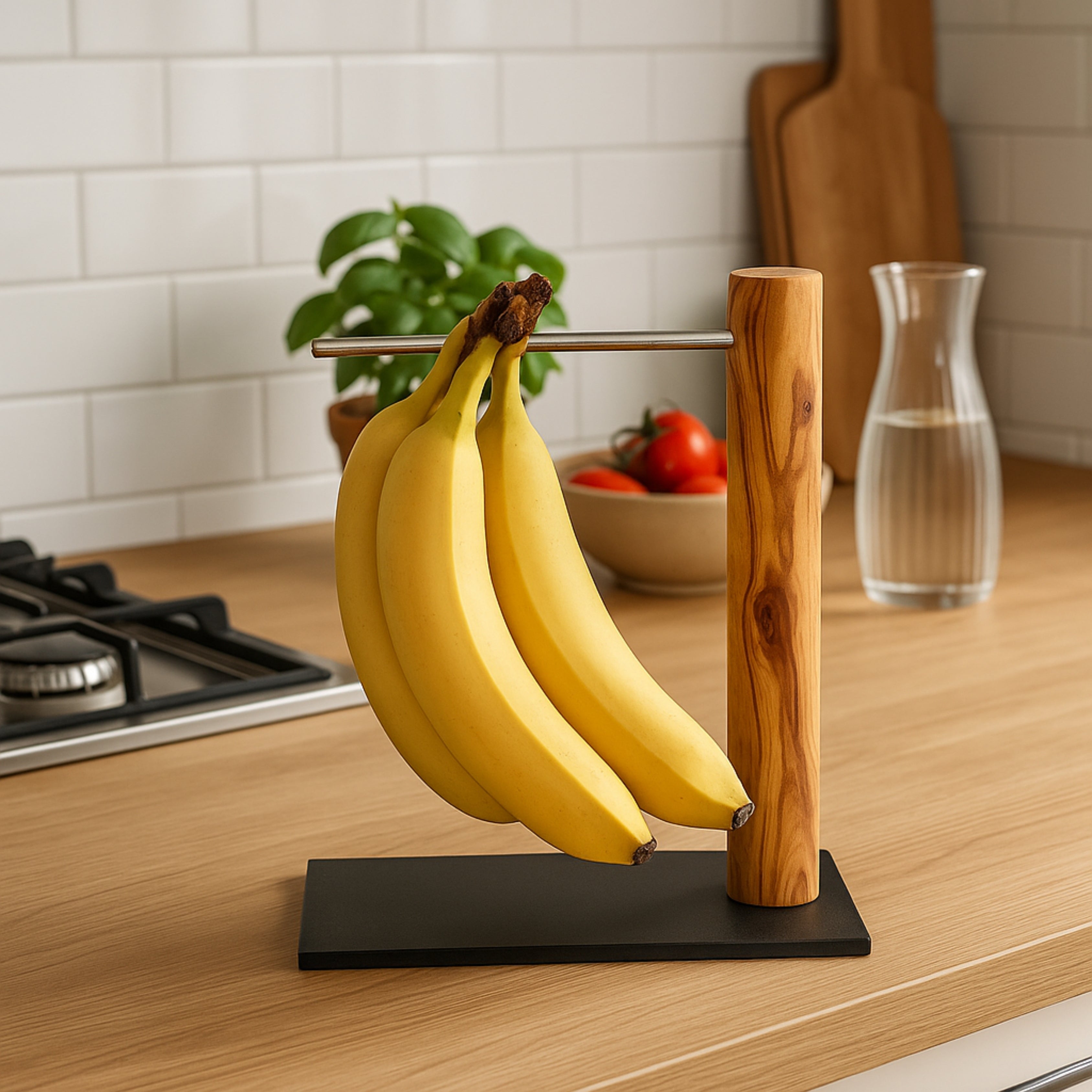 Handgefertigter Bananenhalter aus Olivenholz