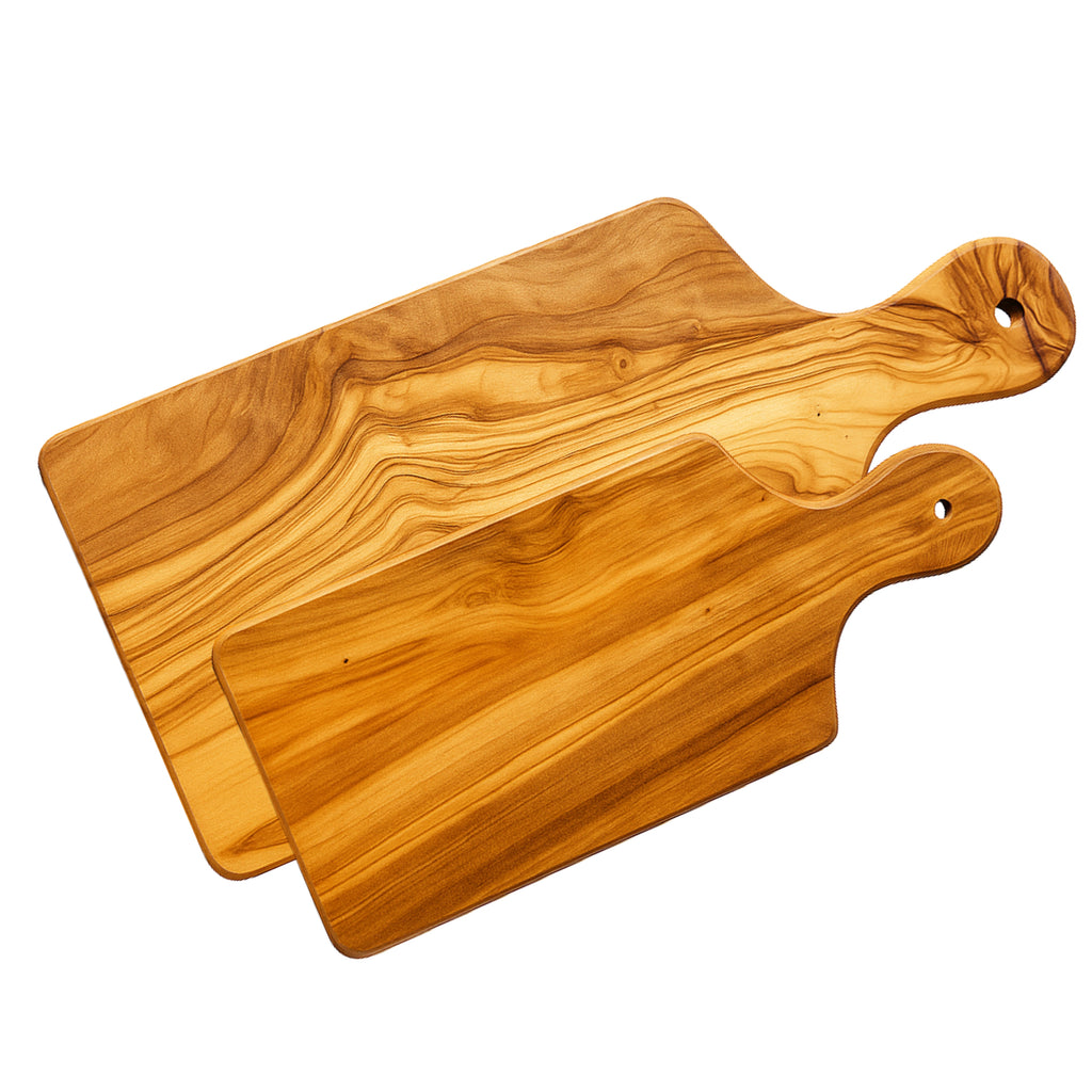 2er Set Olivenholzbretter mit Griff (23cm & 30cm)