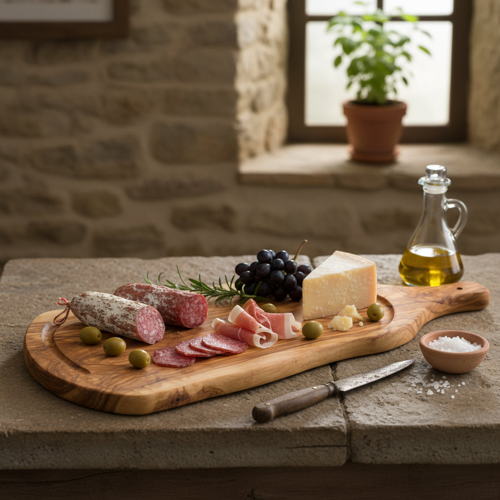 Schneidebrett Olivenholz mit Griff