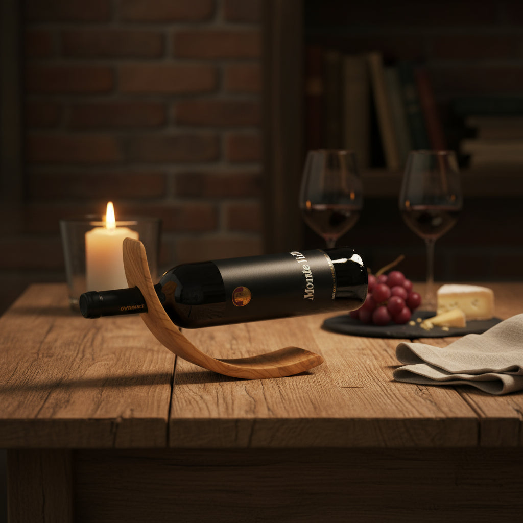 Weinhalter "Mond" aus Olivenholz