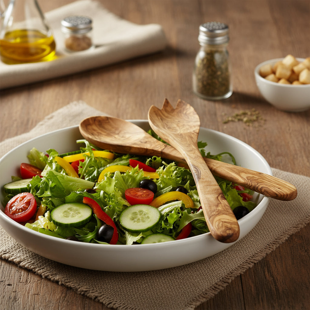 Exklusives Salatbesteck aus Olivenholz
