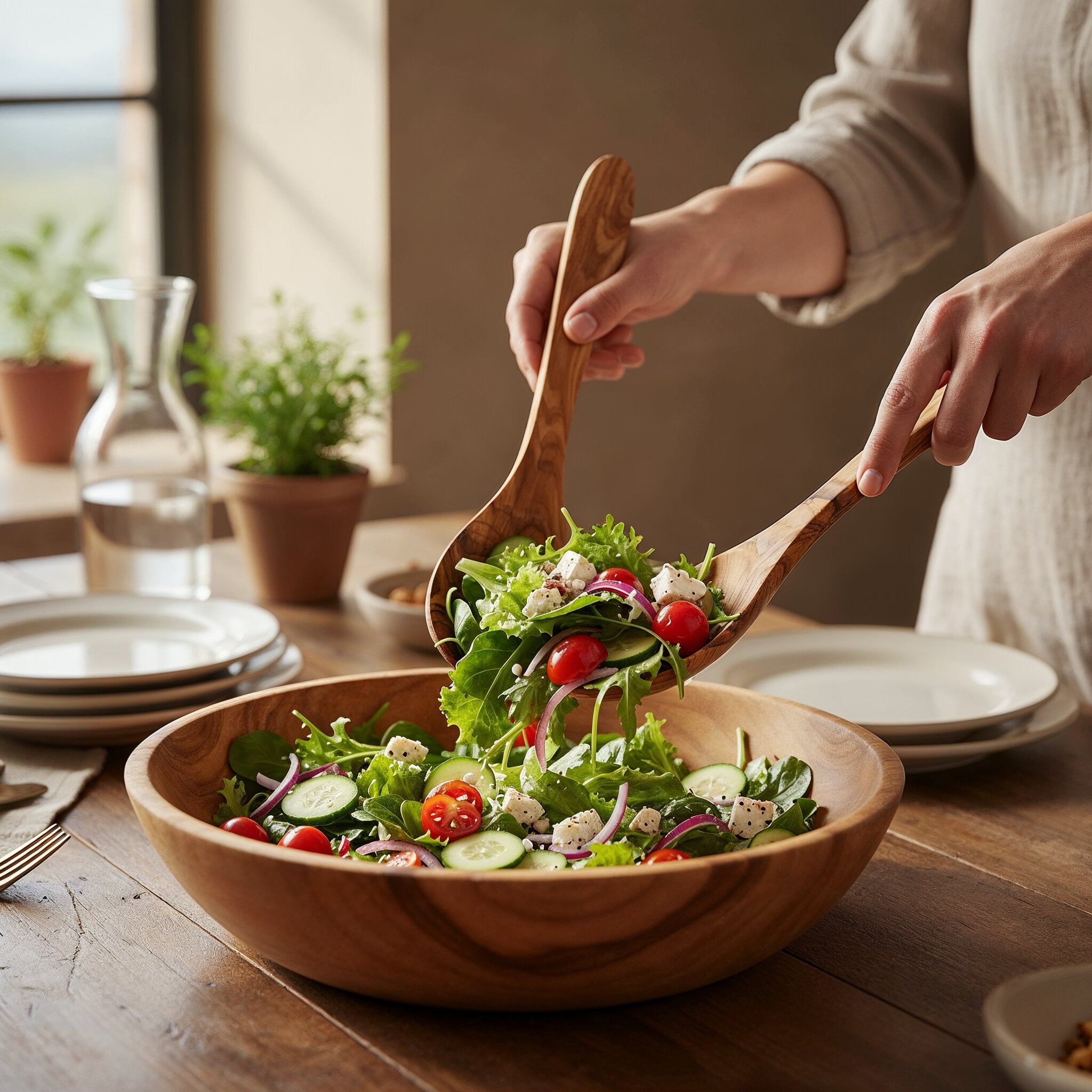 Exklusives Salatbesteck aus Olivenholz