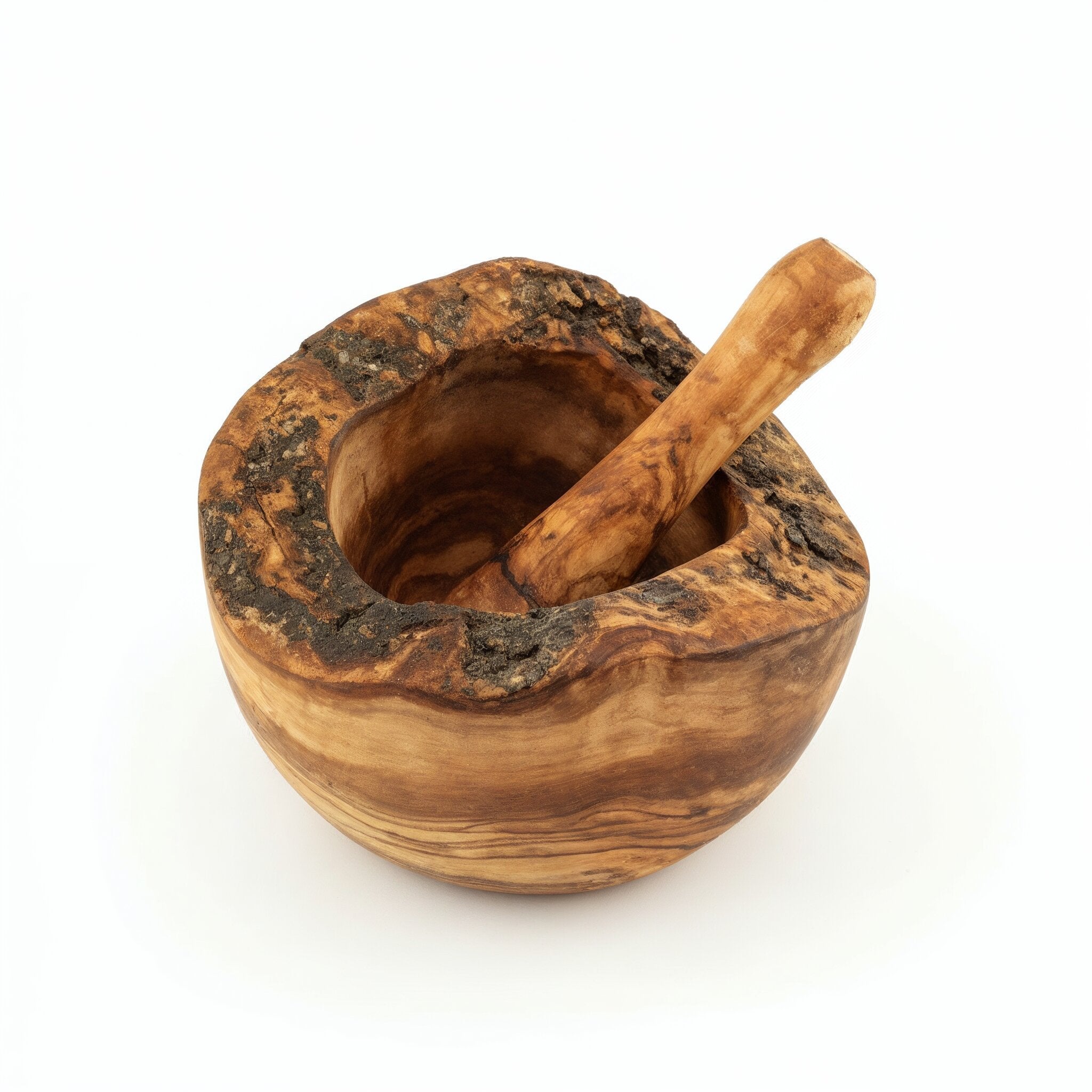 Mörser aus Olivenholz mit Stößel (Ø 12 cm)