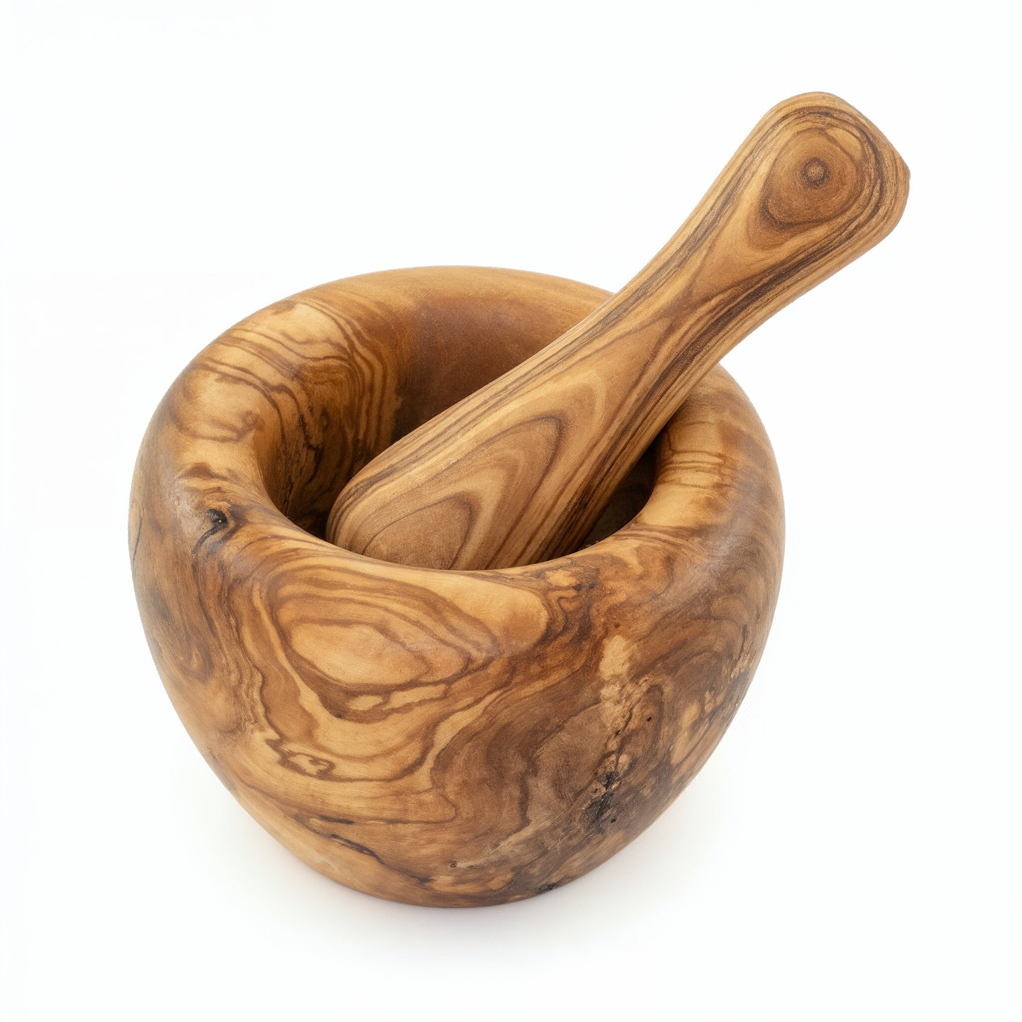 Mörser aus Olivenholz mit Stößel (Ø 12 cm)